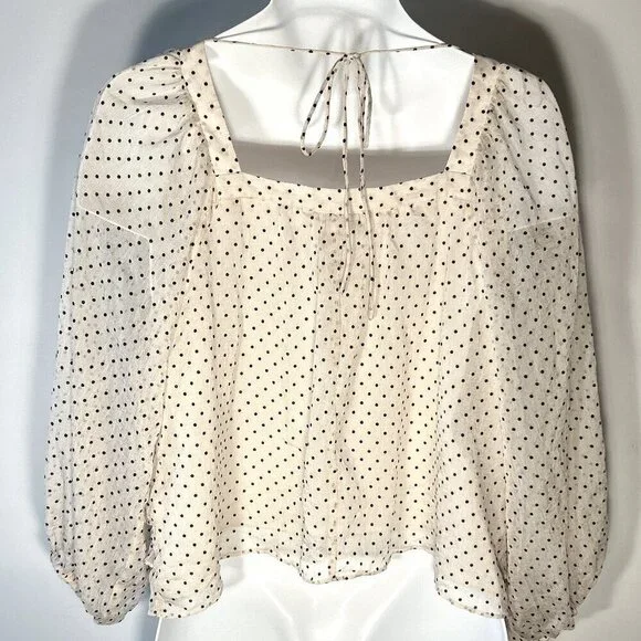 DO+BE SZ L Ivory Sheer Polka Dot Ruffled Top 80's Fairy Romantic Feminine Boho - Picture 5 of 10